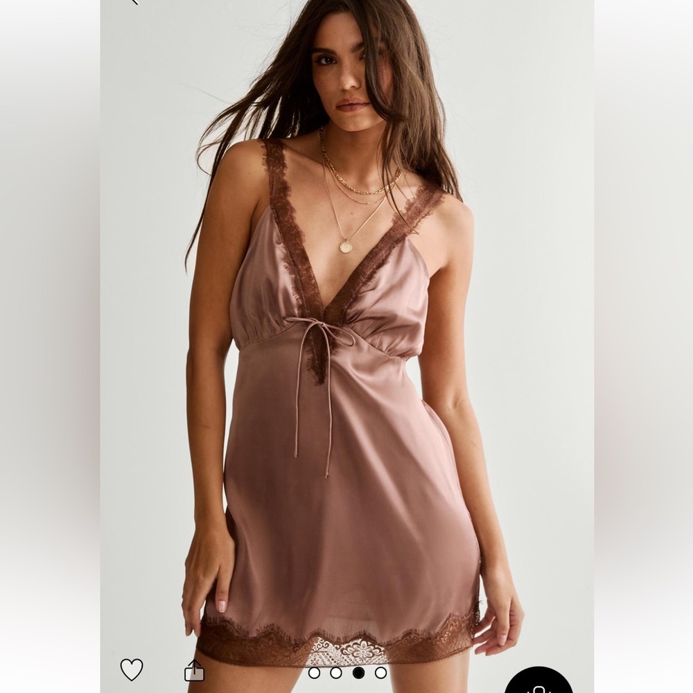 Nasty Gal Nessa Barrett Satin Lace Applique Tie Front Mini Dress - Picture 1 of 4